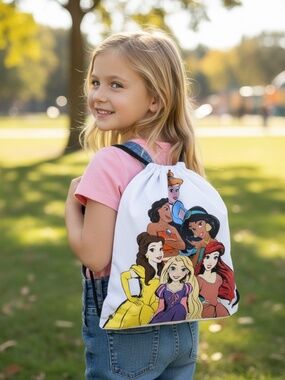 13 x 15 Hand Painted Disney "Princesses" Girl's Kid's Drawstring Backpack